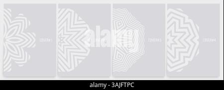 Cover design template with half striped minimalist shapes. Optical illusion effect. 3D illustration for brochure, postcard, poster, presentation, flye Stock Vector