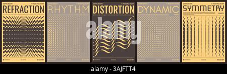 Image of many rectangular flat shapes with transition effect. Abstract dynamic template with wavy curved ribbons. Modern cover design. 3d vector for b Stock Vector