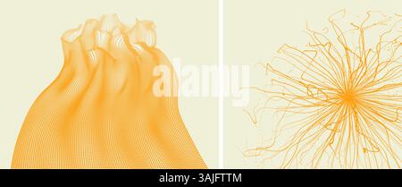 Point explode. Water splash imitation. Point explode. Array with dynamic emitted particles. Abstract background. 3D illustration for brochure, poster, Stock Vector