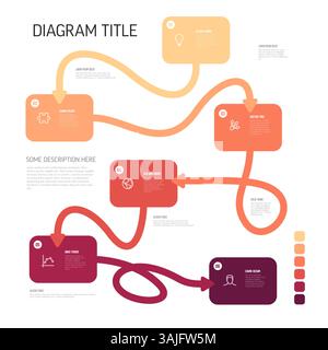 Simple minimalistic Red Colorful Flowchart with Gradient Path and Sections on white background. Multipurpose infographic with six steps Stock Vector