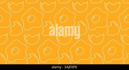 Freehand Outline Fried eggs Cracked eggshell Seamless Pattern Culinary Recipe Yolk shade Background. Isolated Vector concept Wrapping Wallpaper Thematic Cards Food posters, web promo banner, leaflets  Stock Vector