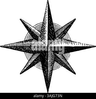Classic black and white compass rose illustration. Vector design ...