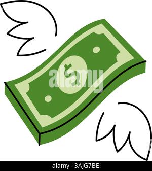 Money with wings. Flying dollar bill. Money investment and business commerce. Vector illustration. Stock Vector