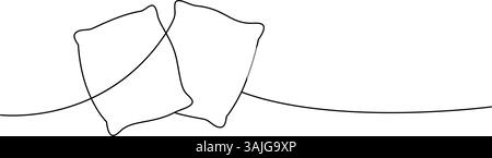 Two comfortable fluffy pillows one line continuous drawing. Plump pillows for sleeping. Vector illustration. Stock Vector