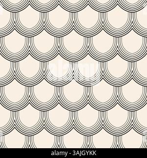 Thin lines arc vintage abstract seamless pattern. Black beige geometric pattern. Stock Vector