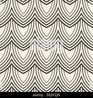 Thin lines arc relief vintage abstract seamless pattern. Black beige geometric pattern. Stock Vector