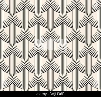 Thin lines arc vintage abstract seamless pattern. Black beige geometric pattern. Stock Vector