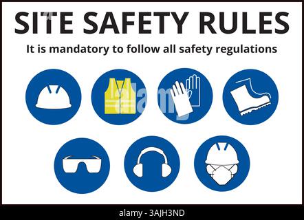 Site safety rules with icons sign on a white background Stock Vector