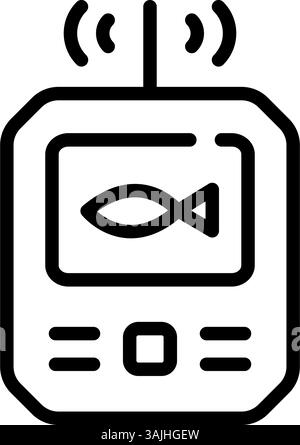 Fishing echo sounder line icon. Fish finder simple sign. Fishers equipment. Way to find fish. Efficient fishing. Vector illustration isolated on white. Digital gadget outline style, designed for web and app. Stock Vector