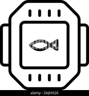 Fishing echo sounder line icon. Fish finder simple sign. Fishers equipment. Way to find fish. Efficient fishing. Vector illustration isolated on white. Digital gadget outline style, designed for web and app. Stock Vector