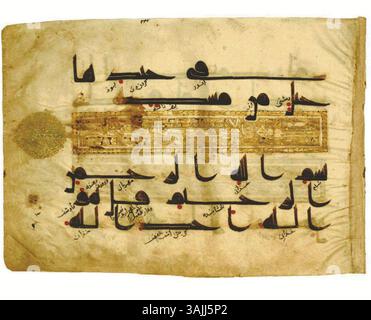 This folio from a Qur'an manuscript presents intricate calligraphy and ...
