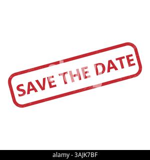 Red Rubber Stamp with SAVE THE DATE Text on White Background Stock Vector