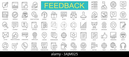 Customer Feedback and Review Icons – Modern Line Art Vector pack. Editable Vector stroke pictograms. illustration EPS10 Stock Vector