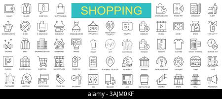 Shopping and Retail Icon Set || Line Art Collection for E-commerce and Stores. Editable Vector stroke pictograms. illustration EPS10 Stock Vector
