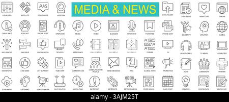 Media and News Line Icon Set || Digital Communication Symbols Collection. Vector Illustration for UI, Web, and Print. Stock Vector