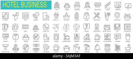 Set of outline Hotel business linear icons. Stock Vector