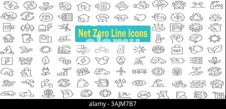 Net Zero thin line icons. Editable stroke. isolated on white background flat vector illustration. Pixel perfect. 64 x 64. Stock Vector
