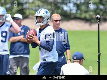 June 14th, 2017: .Dallas Cowboys quarterback Dak Prescott (4).during an NFL minicamp at The Star in Frisco, TX.Manny Flores/Cal Sport Media Stock Photo