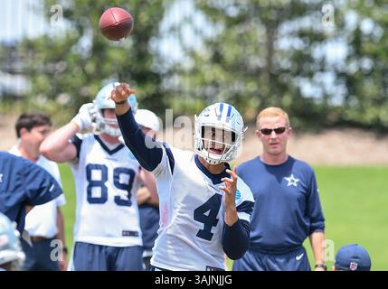 June 14th, 2017: .Dallas Cowboys quarterback Dak Prescott (4).during an NFL minicamp at The Star in Frisco, TX.Manny Flores/Cal Sport Media Stock Photo