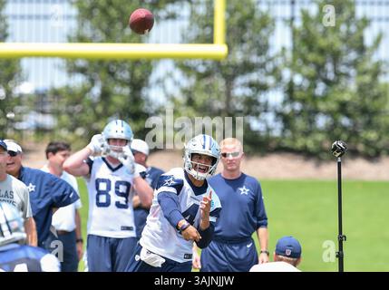June 14th, 2017: .Dallas Cowboys quarterback Dak Prescott (4).during an NFL minicamp at The Star in Frisco, TX.Manny Flores/Cal Sport Media Stock Photo