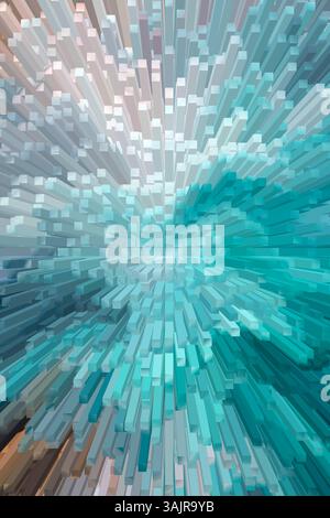 Dynamic 3D turquoise blocks in explosive abstract design. Futuristic background for digital and creative projects. Stock Photo