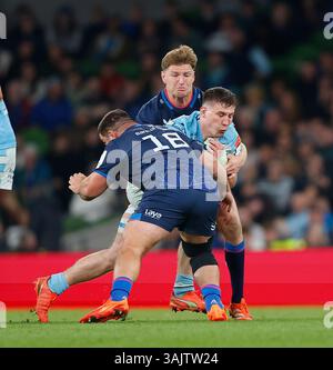 Glasgow Warriors' Rory Darge is tackled by Emirates Lions' Asenathi ...