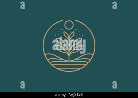 Botanical Nature Flourish Harmony in Sustainable Growth Under The Sun Logo Stock Vector