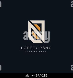 Modern Geometric Letter N Logo Design with Interlocking Lines and Square Frame Stock Vector