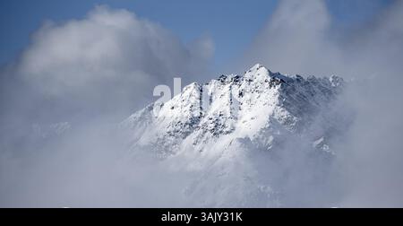Snow-covered Alps, winter landscape in the mountains, Albula Alps, Grisons, Switzerland, Europe Stock Photo