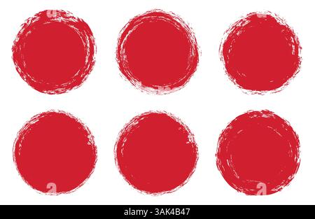 Grunge round shape. Red grunge brush circle for stamp. Stock Vector