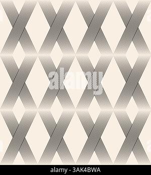 Linear intersection of ribbons in the shape of the letter X. Black beige geometric pattern. Stock Vector