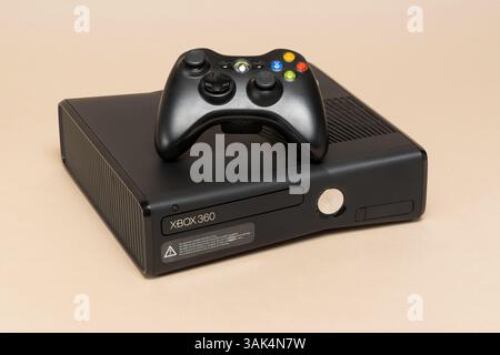 Pavia, Lombardy, Italy - December 27, 2024: XBOX 360, Microsoft videogames console from 2005 at MUSDI Museum. Presented on May 12 2005 on MTV, it was Stock Photo