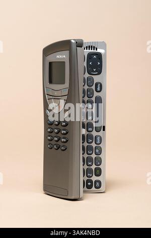 Pavia, Lombardy, Italy - November 2, 2024: Nokia 9210 Communicator Mobile Phone, 2001 at MUSDI Museum. It was using an ARM processor and was able to r Stock Photo