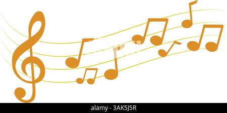 Music notes wave, Curve musical signs, sound wave line symbol, acoustic composition, Color Musical note, music sound, Golden musical waves Stock Vector