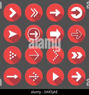 Arrow symbol internet buttons red smooth round shapes on a white background Stock Vector