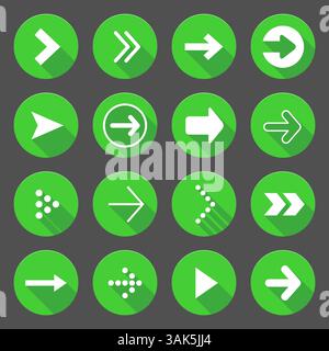 Green round arrow pointer icons cursor collection set Stock Vector