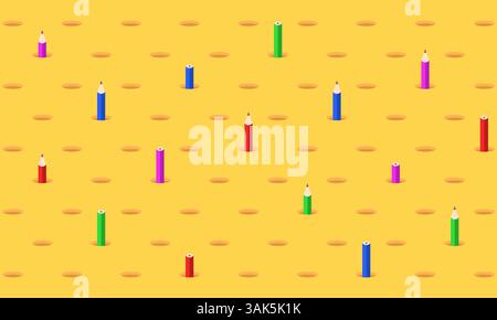Seamless geometric pattern with colorful pencils in flat style Stock Vector