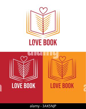 Love book logo design vector, open love book logo illustration Stock Vector