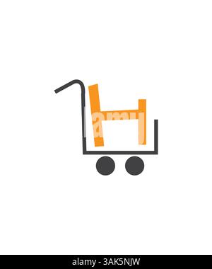 H letter trolley logo, H letter shopping logo design,  Online shopping cart icon logo with letter H Stock Vector