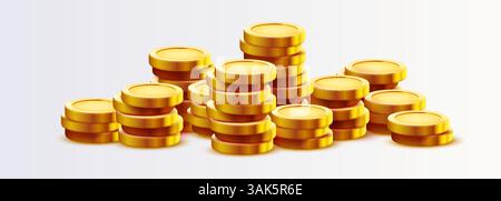 Stack of gold coins. Golden coin pile, money stacks and golds piles ...