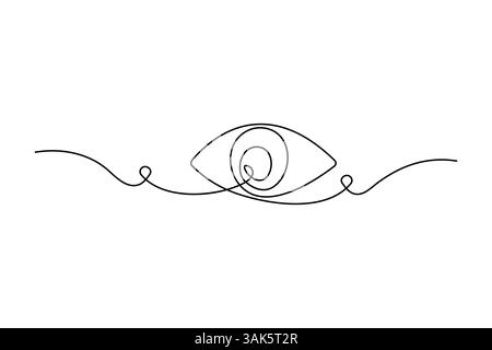 Continuous one line eye drawing of Hand drawn outline isolated vector design Stock Vector