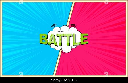 Pop art comic background lightning explosion blue and red gradient lettering battle in cartoon style Stock Vector