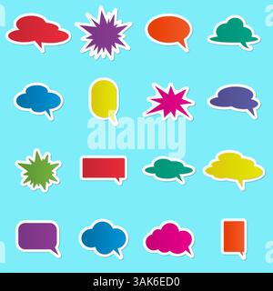 Abstract vector bright colored speech bubbles with shadow on blue background Stock Vector