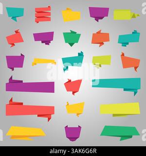 Vector set of colorful origami stickers with colored papers isolated on white background Stock Vector