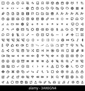 Large set of vector icons editable outlined for animation Stock Vector