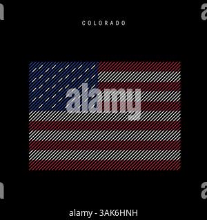 Colorado US state hatched silhouette map of slanted parallel lines pattern in the colors of the American flag, textured stylized map. Vector illustrat Stock Vector