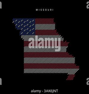 Missouri US state hatched silhouette map of slanted parallel lines pattern in the colors of the American flag, textured stylized map. Vector illustrat Stock Vector