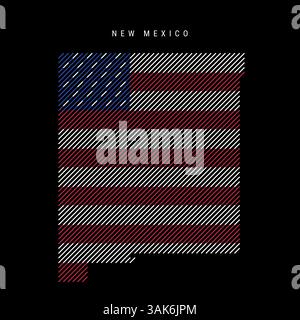 New Mexico US state hatched silhouette map of slanted parallel lines pattern in the colors of the American flag, textured stylized map. Vector illustr Stock Vector