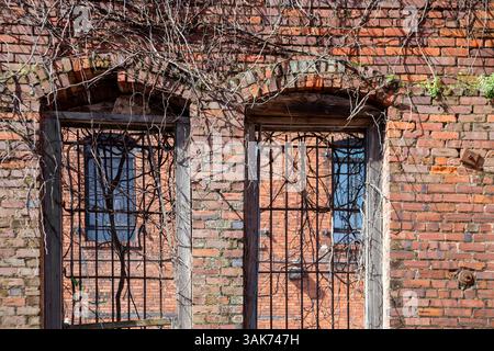 Montgomery, Alabama - Windows in the wall of an old brick building. Stock Photo