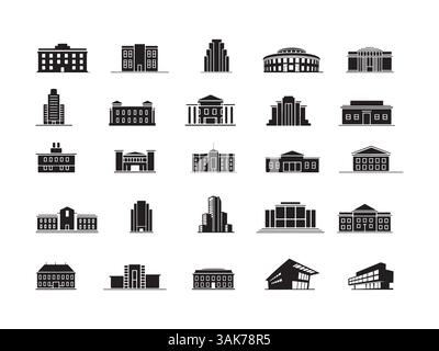 Minimalist Building Modern and Classic Architecture Icons set Stock Vector
